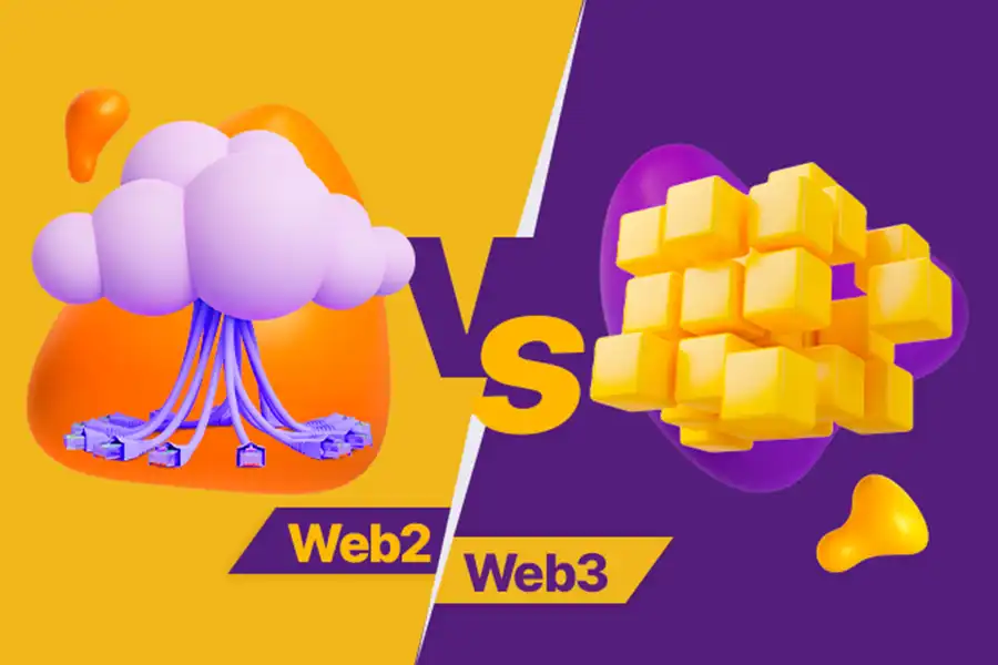 A Designed Picture of two polygons representing Web 2 and Web 3 clashing with each other.
