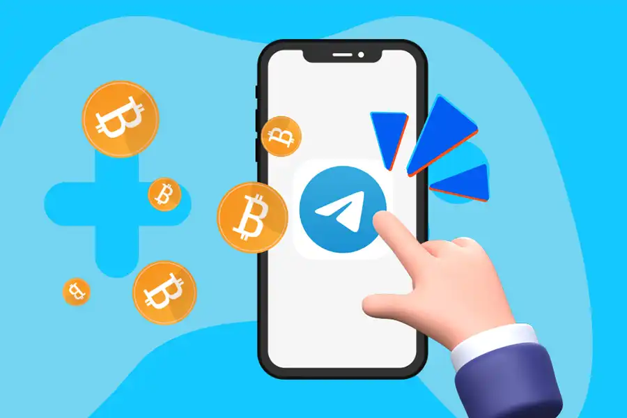a designed picture of a hand tapping on the telegram logo.