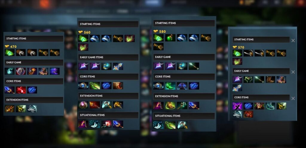 : a screenshot of many different items of Dota 2