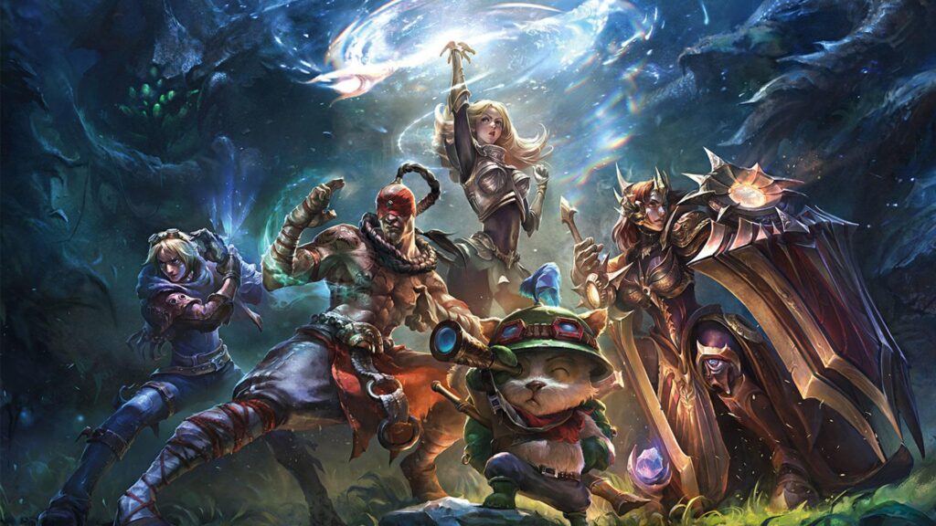 a beautiful wallpaper of League of Legends featuring different characters.