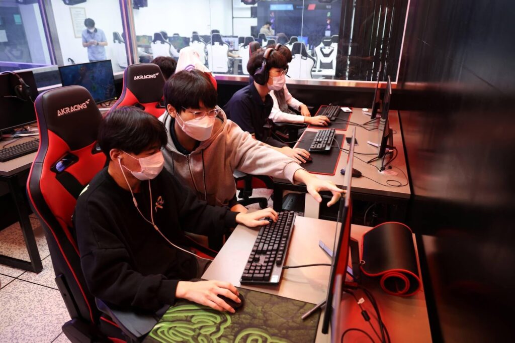 A picture of two players wearing masks