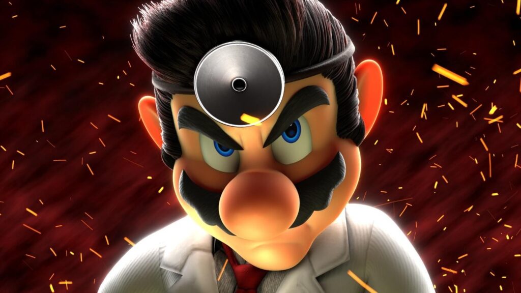 the furious face of Dr. Mario in Super Smash Bros