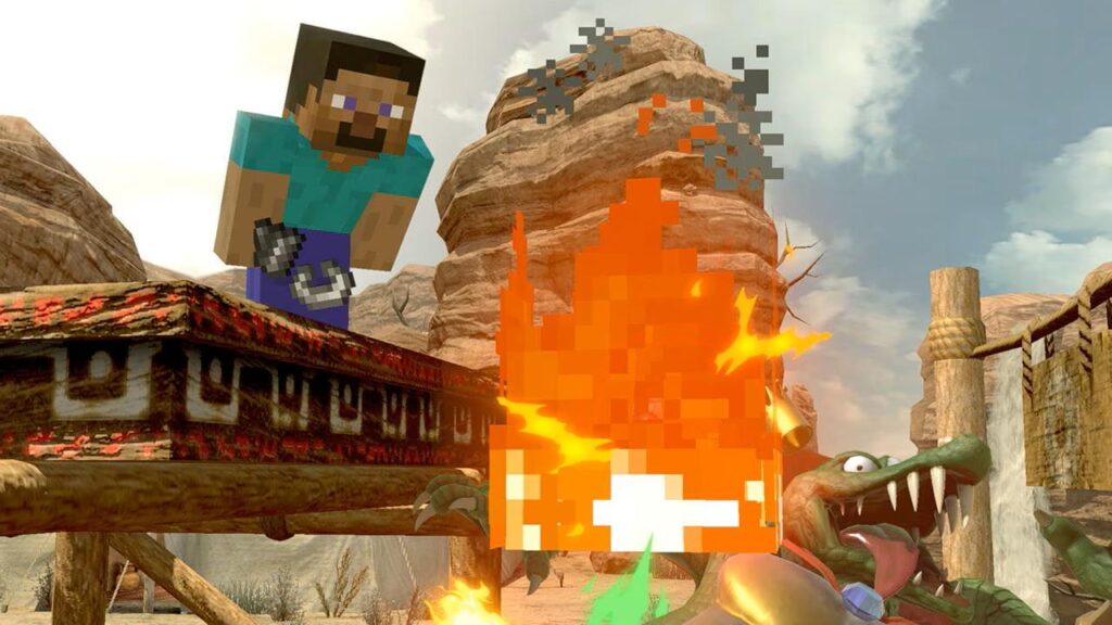 Steve from Minecraft in a screenshot of Super Smash Bros