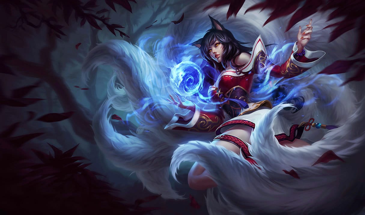 A wallpaper of Ahri from League of Legends.