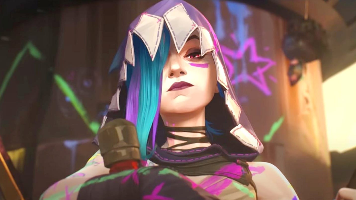 A picture of Jinx from League of Legends.