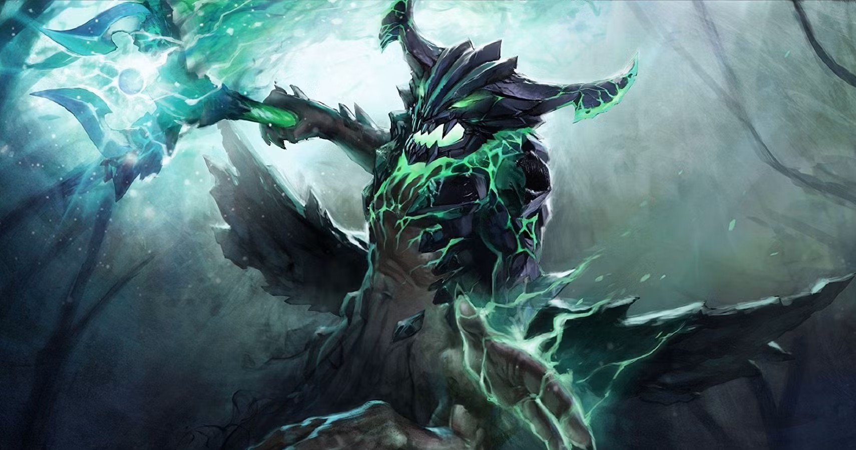 A wallpaper of Outworld Destroyer from Dota 2.