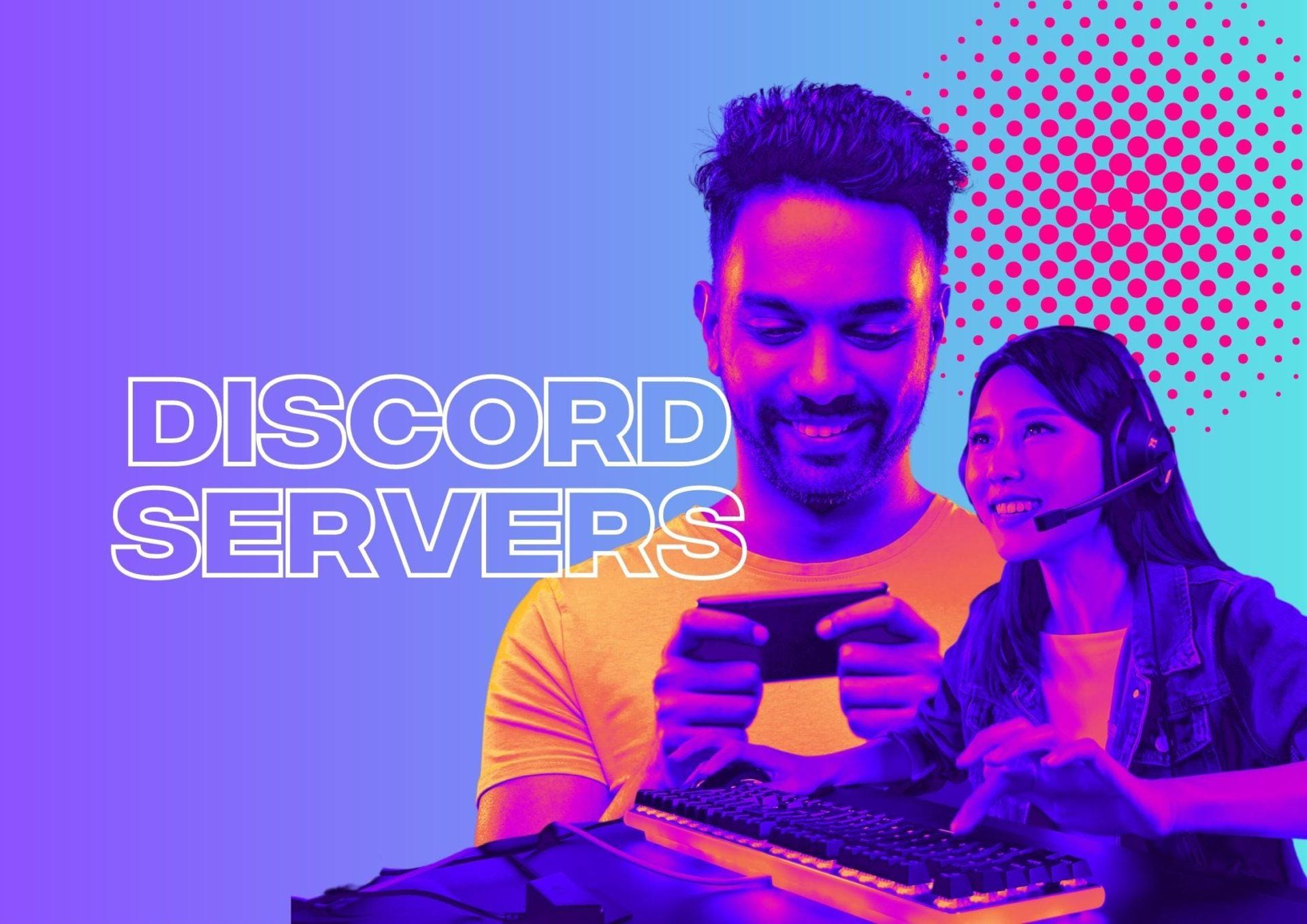 a picture of two players with Discord Servers written on it.