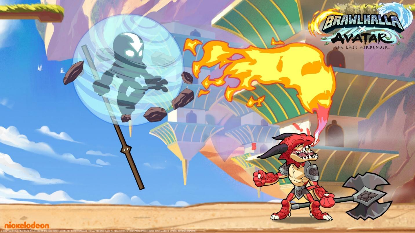 a screenshot of Aang the Avatar in Brawlhalla.