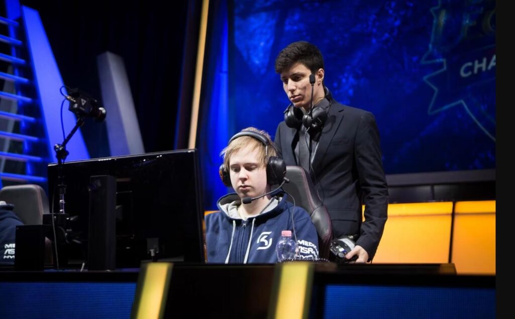 an image of SK Gaming managing coach Joe Elouassi with mid-laner Fox