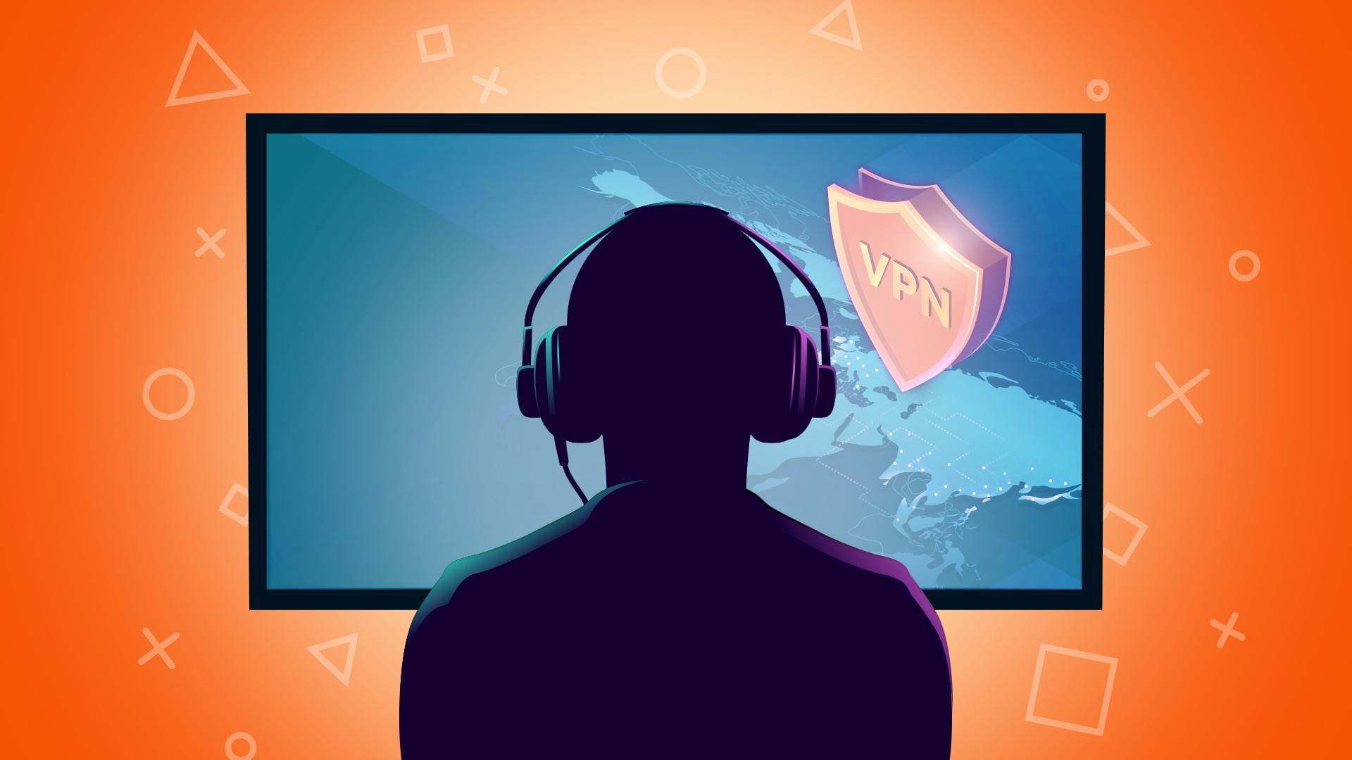 an image of a player looking at a TV with a VPN name on it.