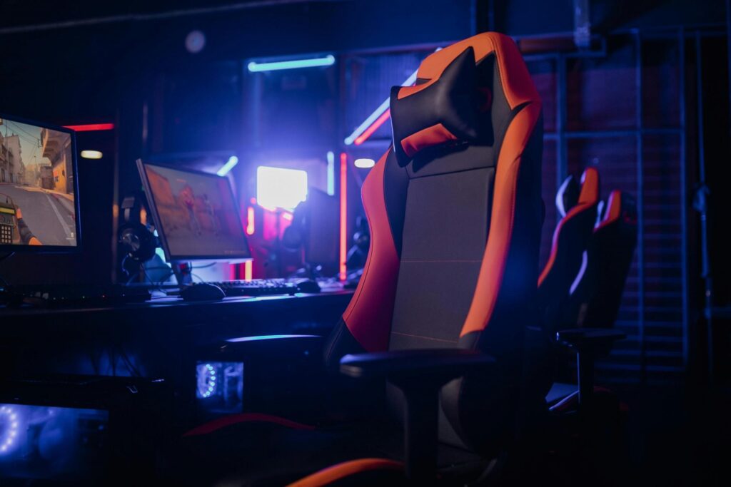 Picture of a gaming room with an empty Chair