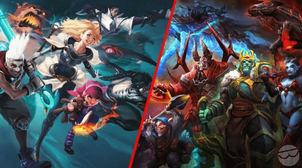 a wallpaper of League of Legends and Dota 2