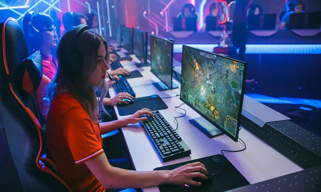 A picture of a female player competing in an esports match