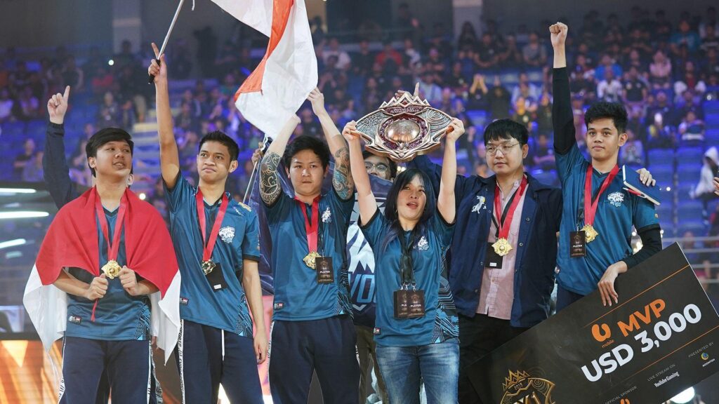an image of EVOS Legends holding a trophy