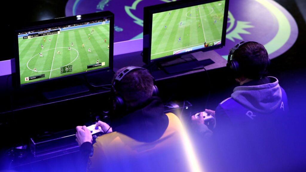 an image of two players playing against each other in a match