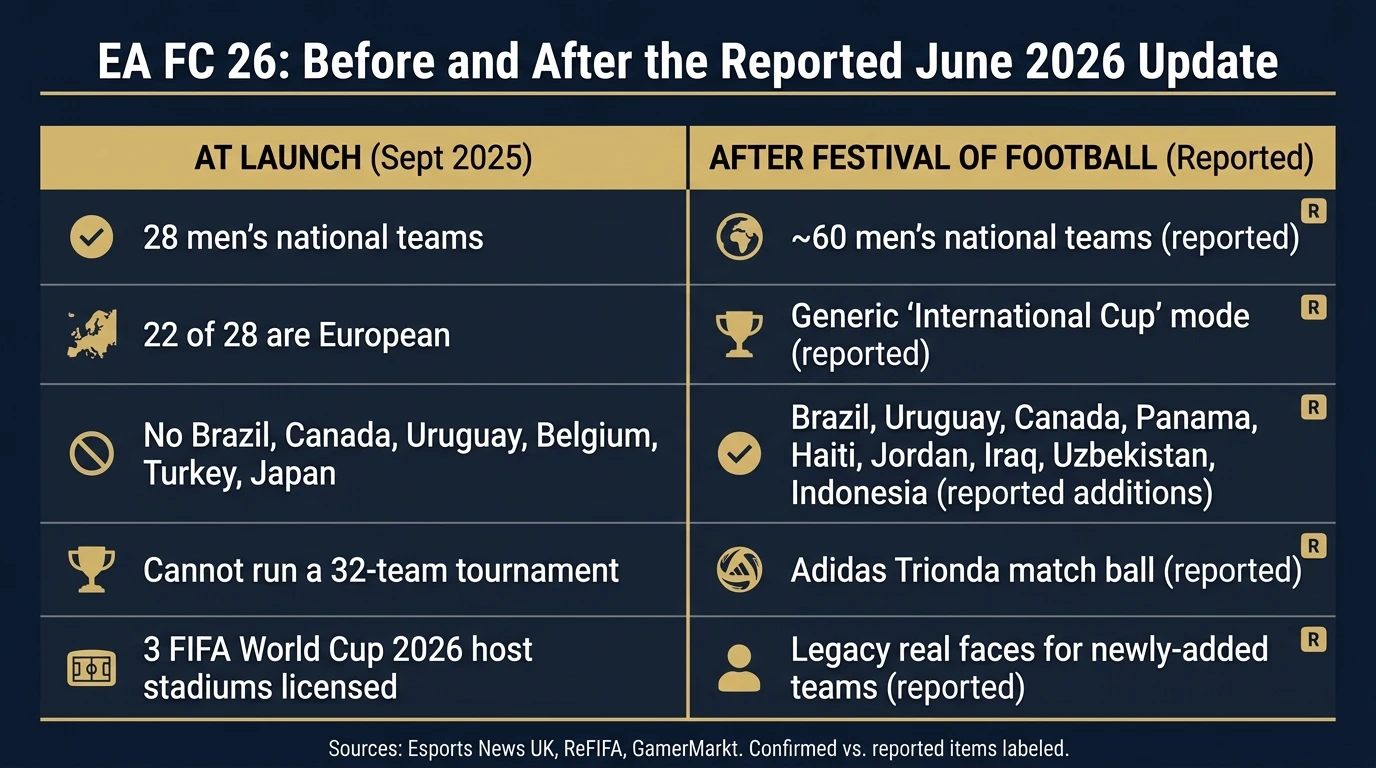 EA FC 26 "International Cup" Patch: The 60-Team Generic World Cup Update Explained (Brazil, Uruguay, Canada and All the Adidas Balls)